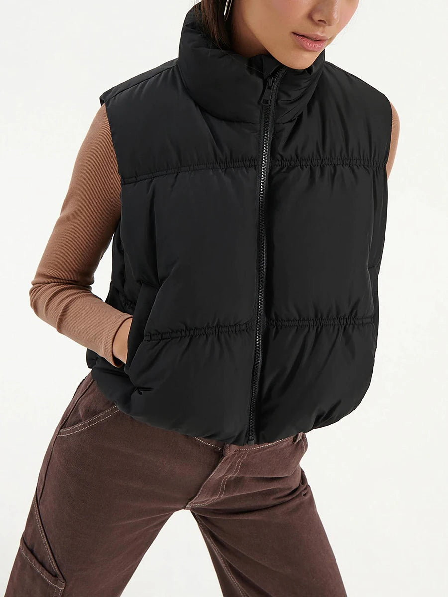 Hirigin Women Winter Quilted Vest Stand Collar Zipper