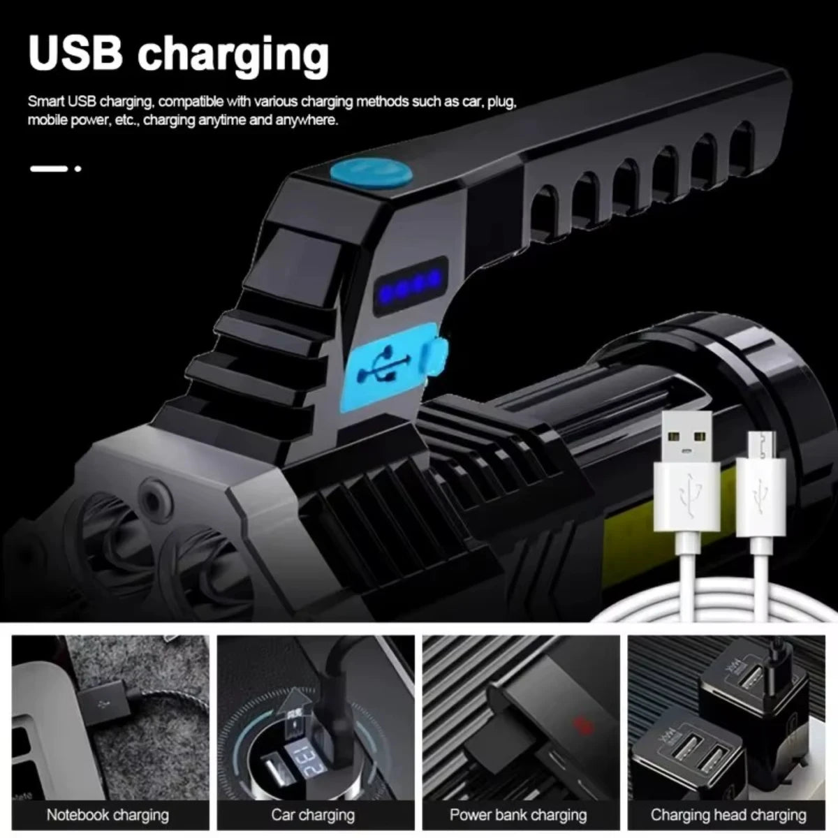 Skywolfeye 7LED High Power Flashlight With USB Charging COB Light