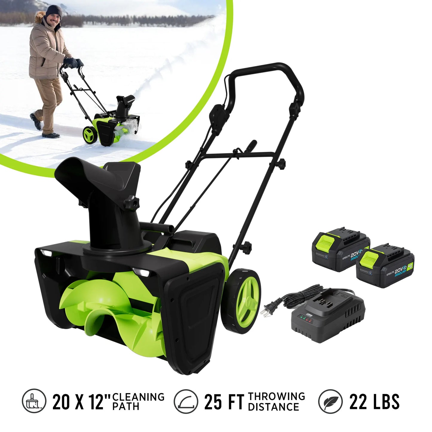 Deli Cordless Snow Blower Shovel With Dual 4.0Ah Batteries