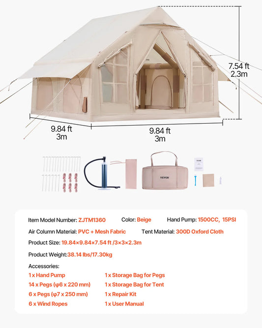 SucceBuy Inflatable Tent for Camp Easy Setup Hand Pump
