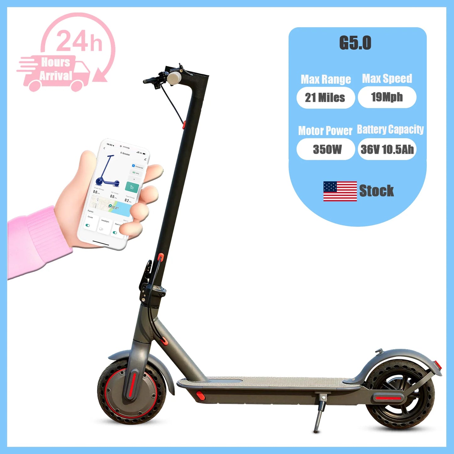 G5.0 Electric Scooter 36V 10.5Ah 21 Miles Long Range Foldable Escooter