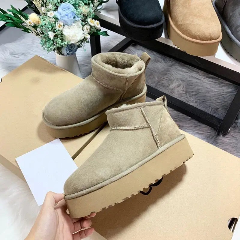 Women Winter Ultra Mini Platform Boots Featuring Shearling Fur Lining