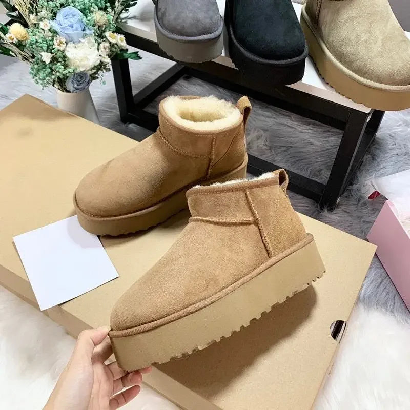 Women Winter Ultra Mini Platform Boots Featuring Shearling Fur Lining