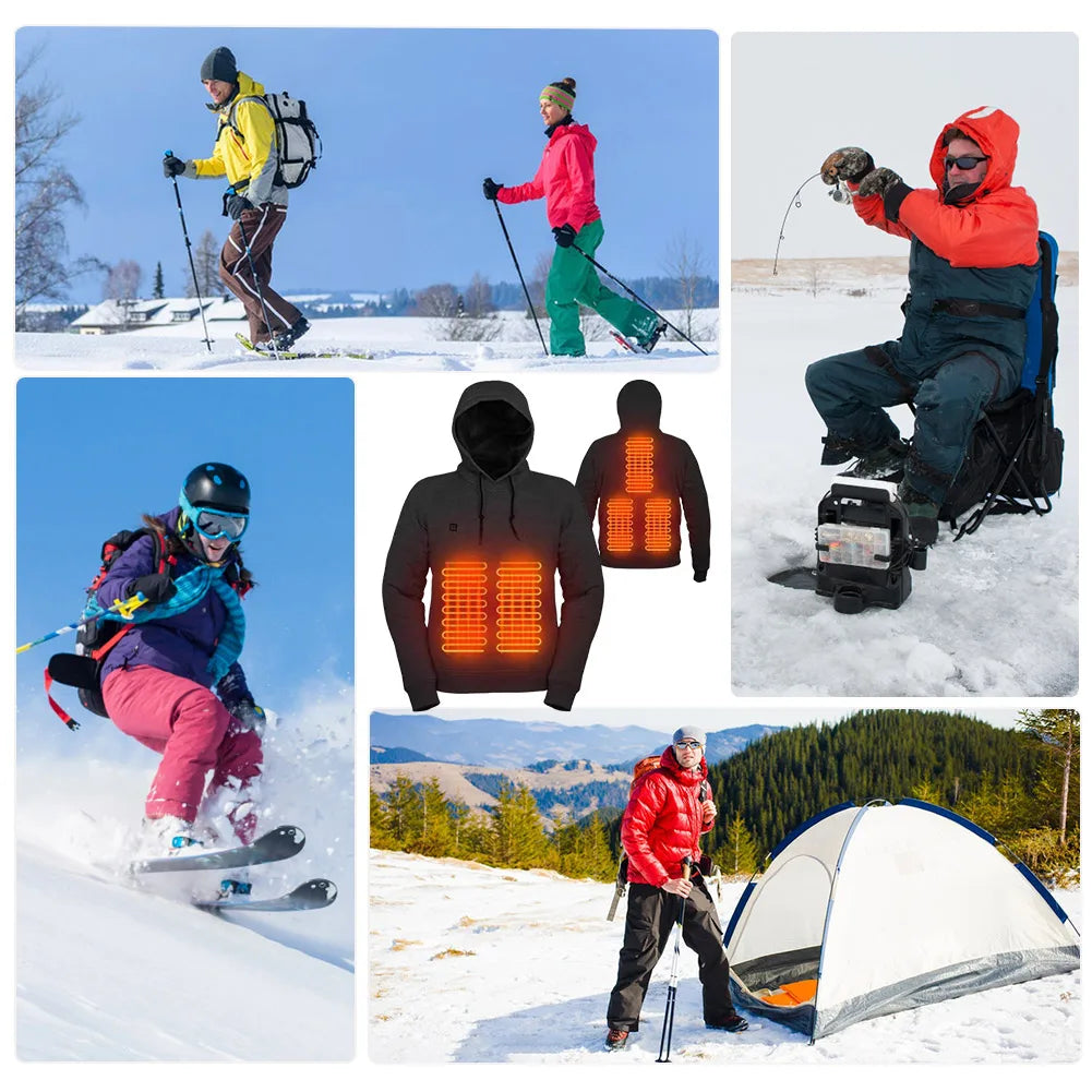 APWIKOGERCN 5 Zone Heated Jacket USB Rechargeable Thermal Outerwear For Men Women Gothic Cozy Long Sleeve