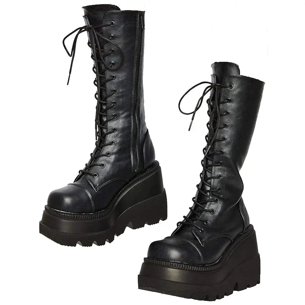 DoraTasia Gothic Lace Up Round Toe Boots For Women