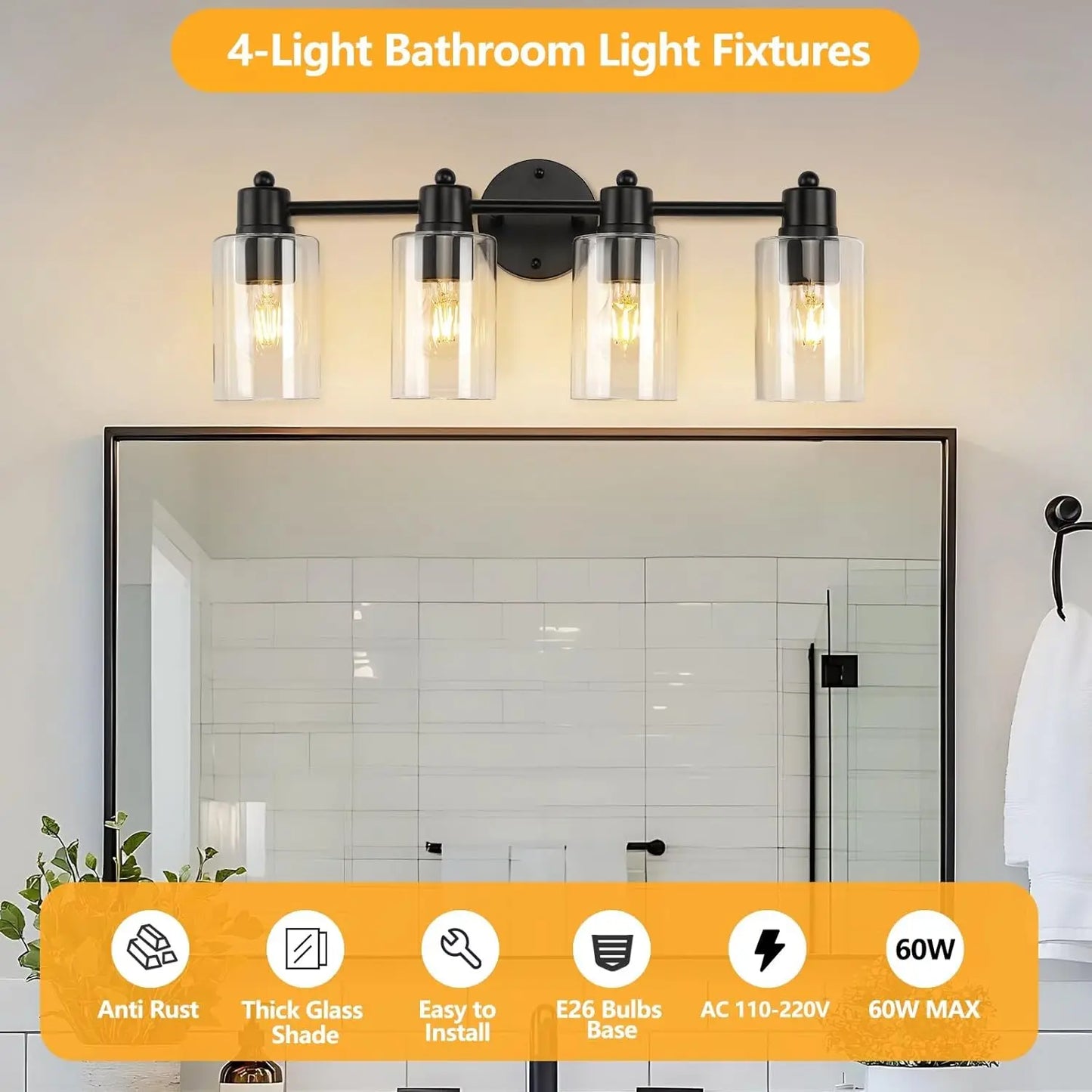 IDEPUSEN 4 Light Vanity Bathroom Wall Lights E26 Base