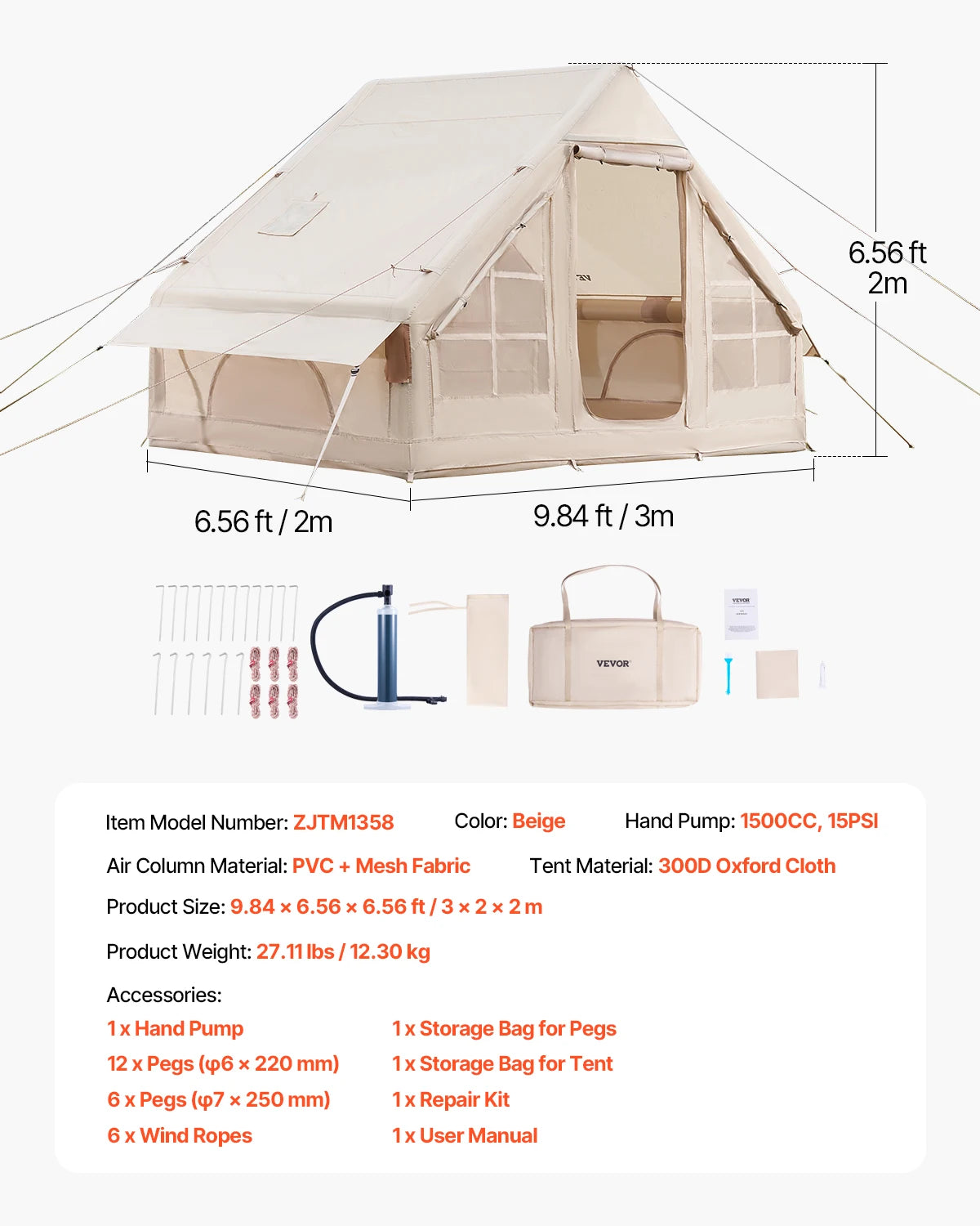 SucceBuy Inflatable Tent for Camp Easy Setup Hand Pump