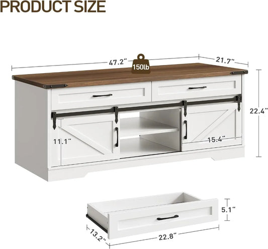 XMSJ Rustic Farmhouse Coffee Table With Storage Two Drawers