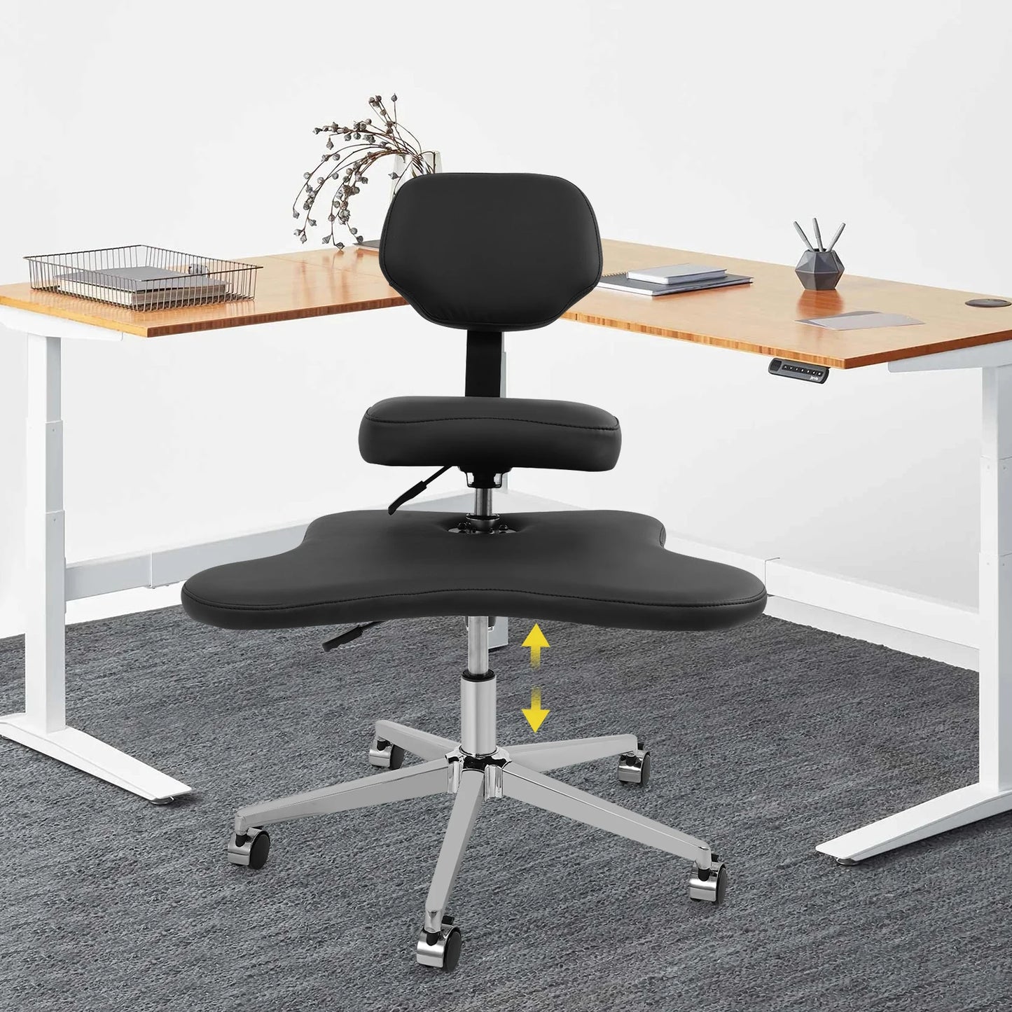 General Use Cross Legged Meditation Chair Height Adjustable Wheels Office