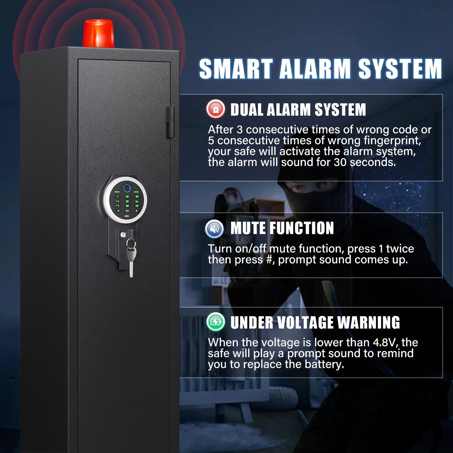 Kavey Biometric Fingerprint Gun Safe With LED Light