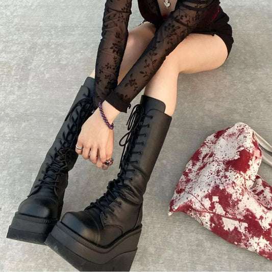 DoraTasia Gothic Lace Up Round Toe Boots For Women