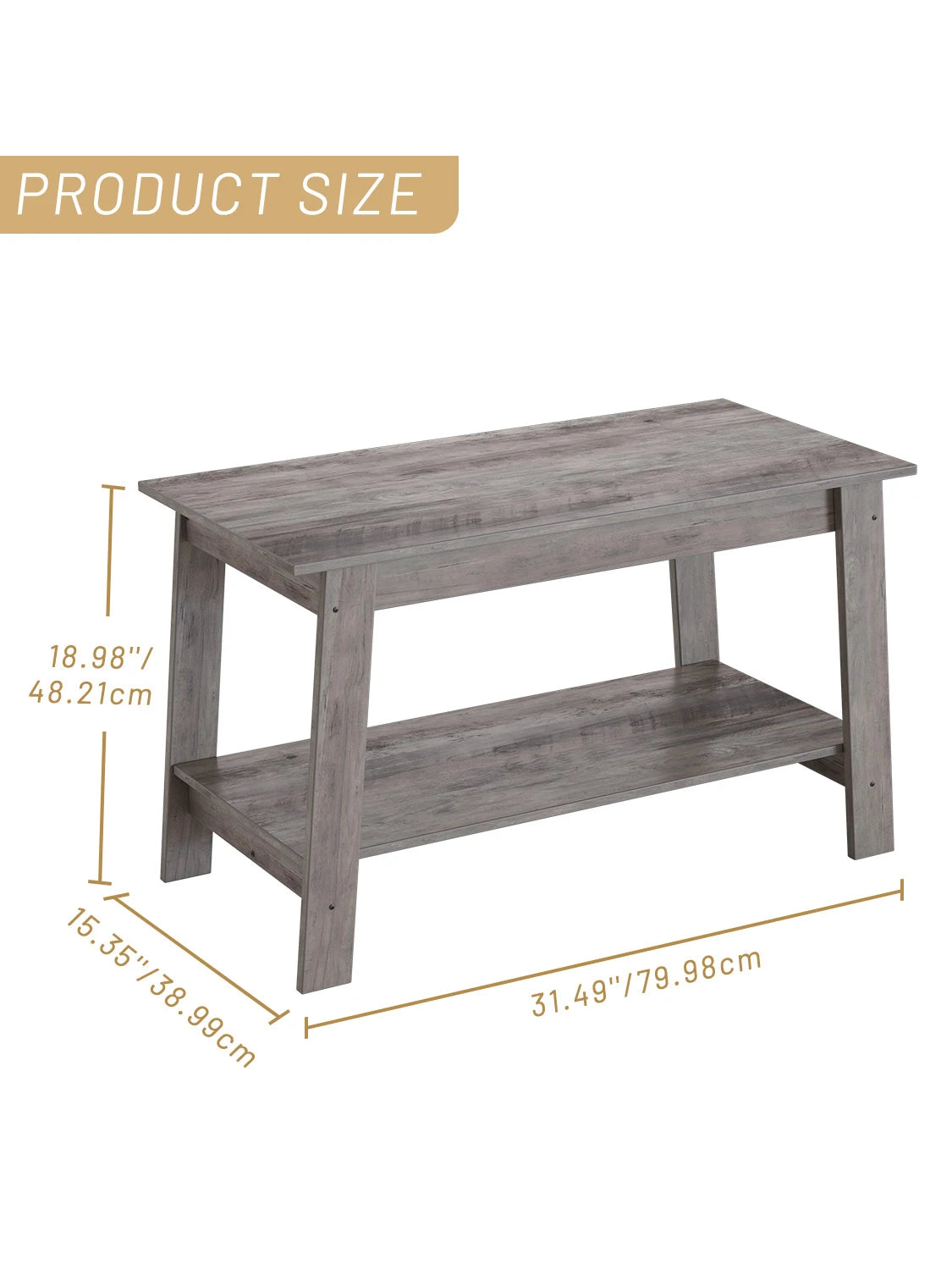 TWISTER.CK Rustic Farmhouse Wood Coffee Table With Storage Shelf