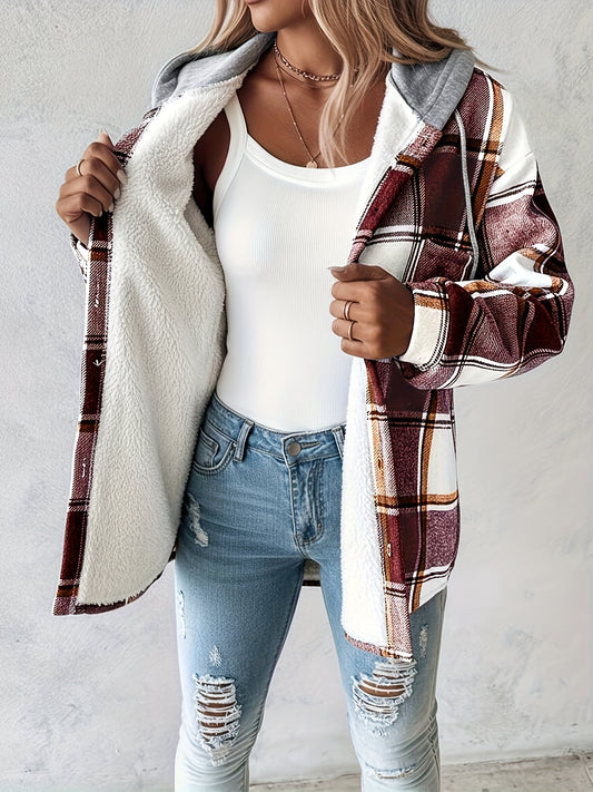 CHICME Plaid Hooded Jacket With Fleece Lining Cozy Winter Coat Machine Washable