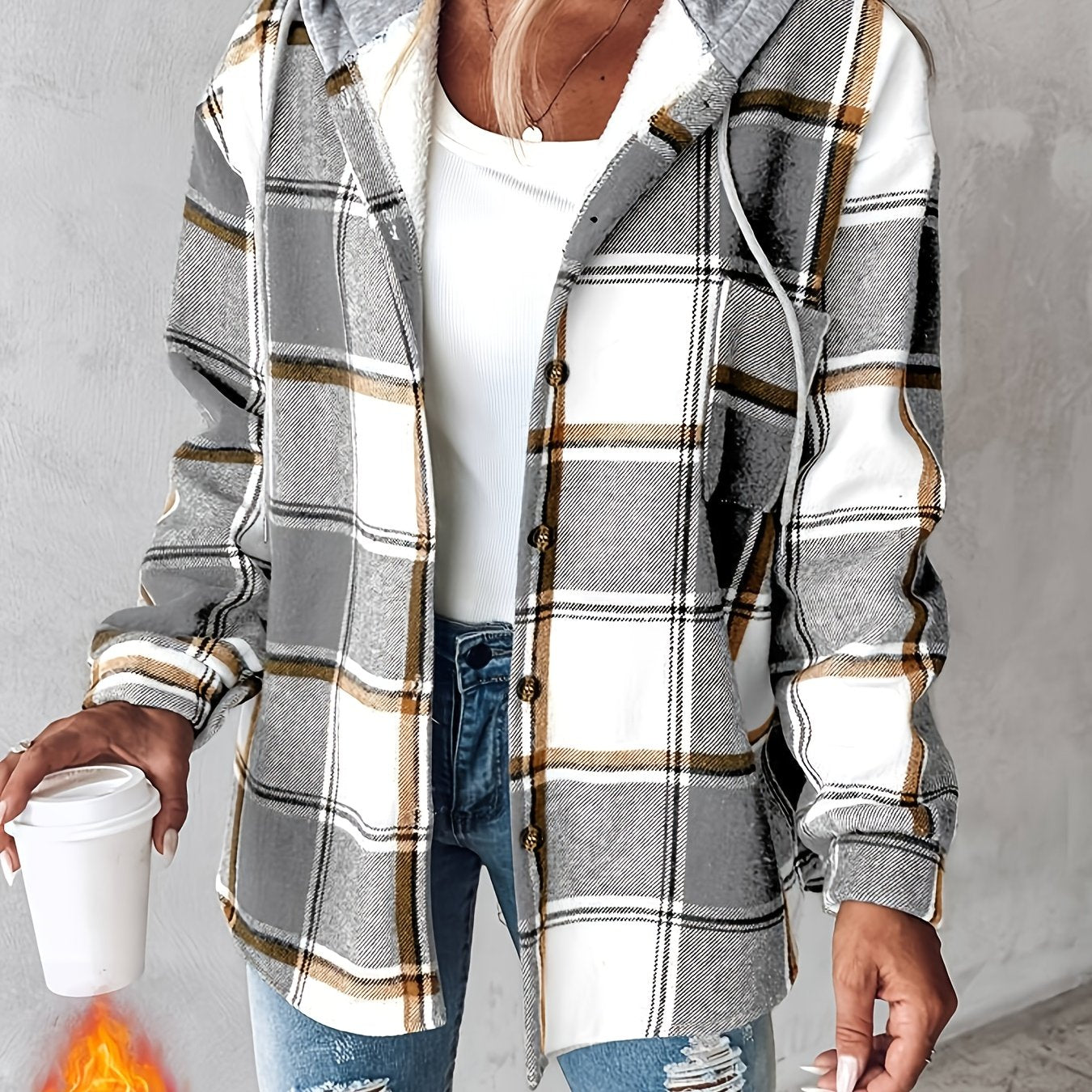 CHICME Plaid Hooded Jacket With Fleece Lining Cozy Winter Coat Machine Washable